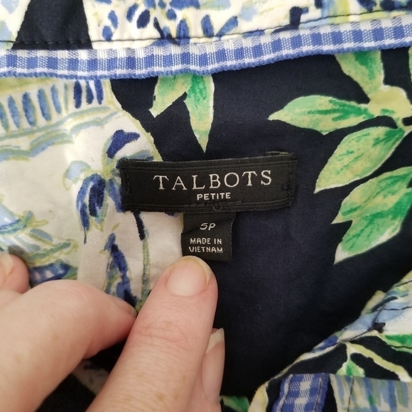 Talbots Classic Cotton Shirt, Watercolor Vases Print Size S/P - Picture 6 of 8